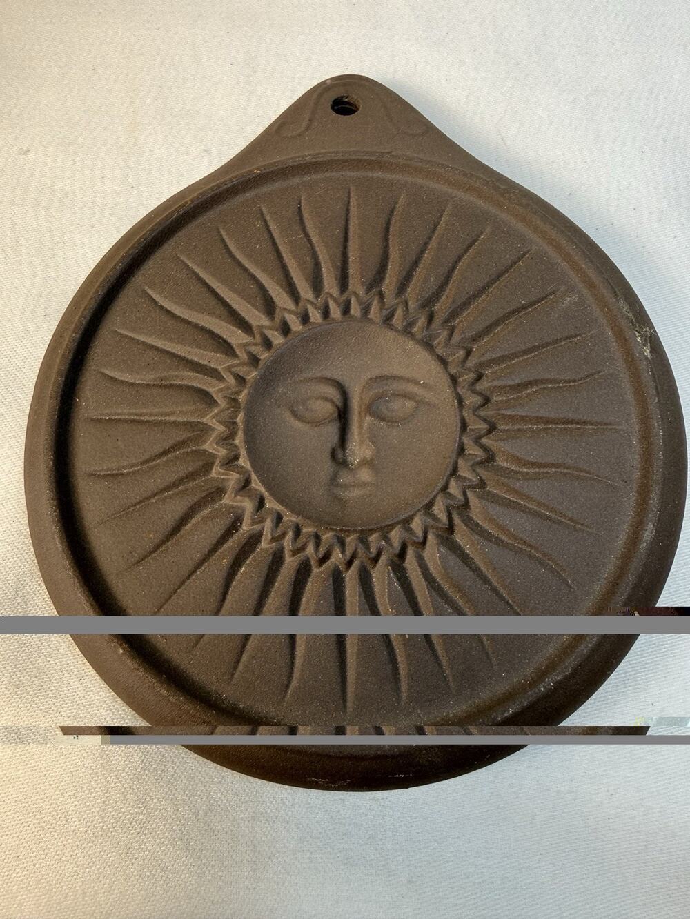 Ceramic Sunface Cookie Mold Round Brown Celestial Stoneware Wall Hanging